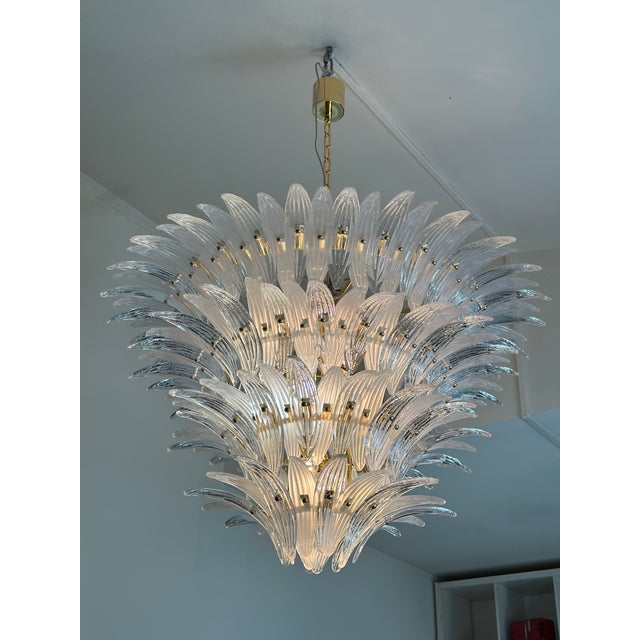 2010s Sputnik Murano Style Glass Palmetta Chandelier Clear and Green For Sale - Image 5 of 6