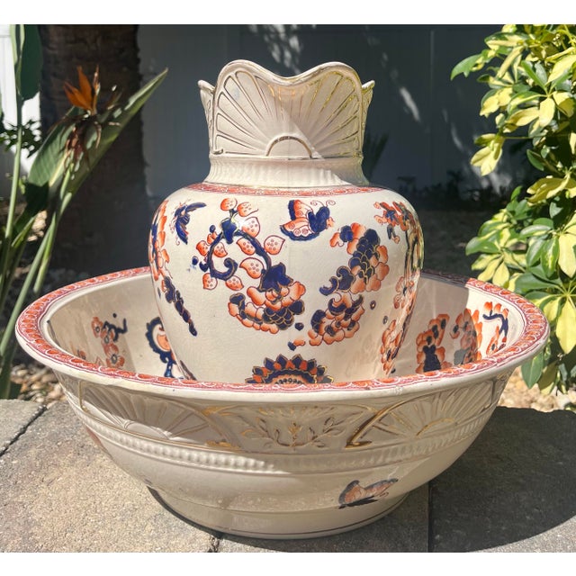 Antique S F & Co Indian Pattern Pitcher/Wash Basin Set For Sale - Image 4 of 12