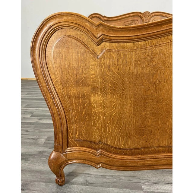Vintage French Louis XVI Style Double Carved Bed in Oak For Sale - Image 4 of 10