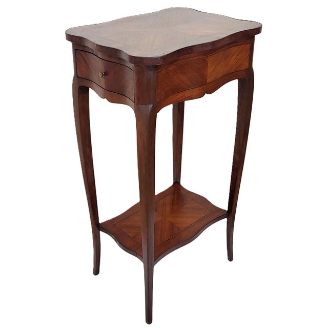 Antique French Louis XV Satinwood Inlaid Two Tier Side Table Stand For Sale - Image 4 of 12