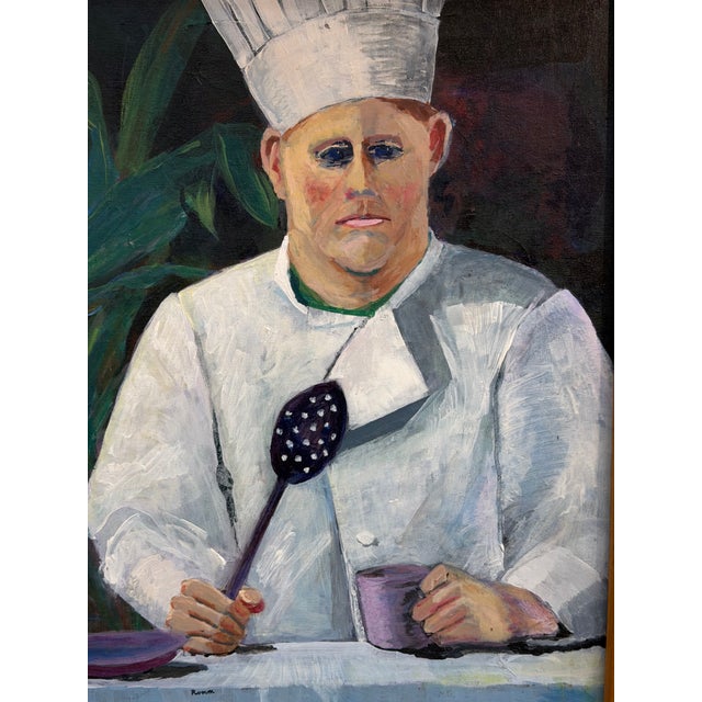Textile Floss Romm Dworkin Toque Wearing Chef's Portrait Painting, 1991, Yes, Chef! For Sale - Image 7 of 15