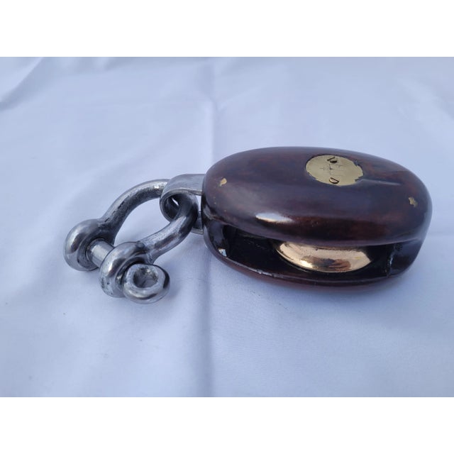 Yacht Pulley of Rosewood and Brass For Sale - Image 4 of 8