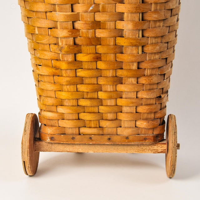Antique Splint Wood Rolling Basket Cart For Sale - Image 14 of 15