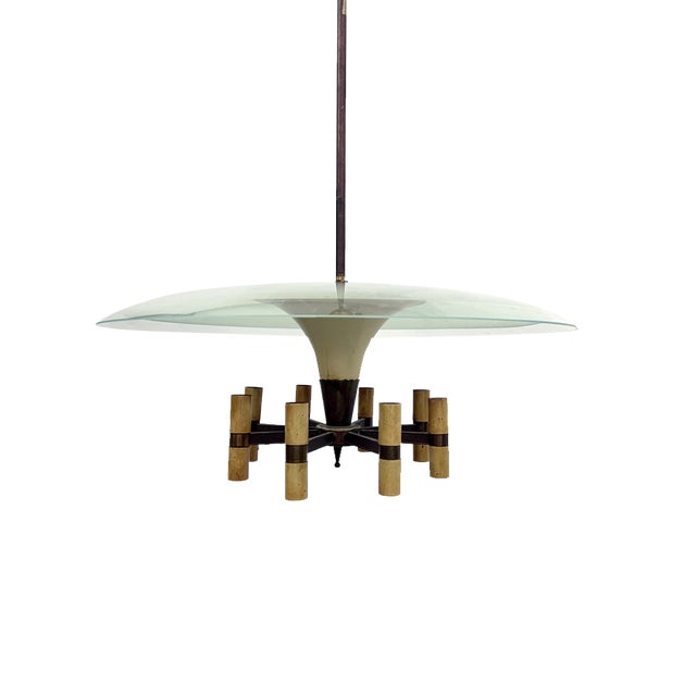 Mid-Century Manner Curved Glass Disk Chandelier, Fontana Arte, Italy, 1950s For Sale