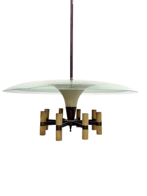Mid-Century Manner Curved Glass Disk Chandelier, Fontana Arte, Italy, 1950s