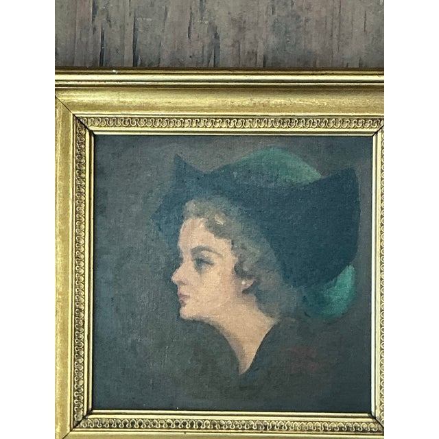 Vintage Lady in Hat Oil Painting For Sale In West Palm - Image 6 of 13
