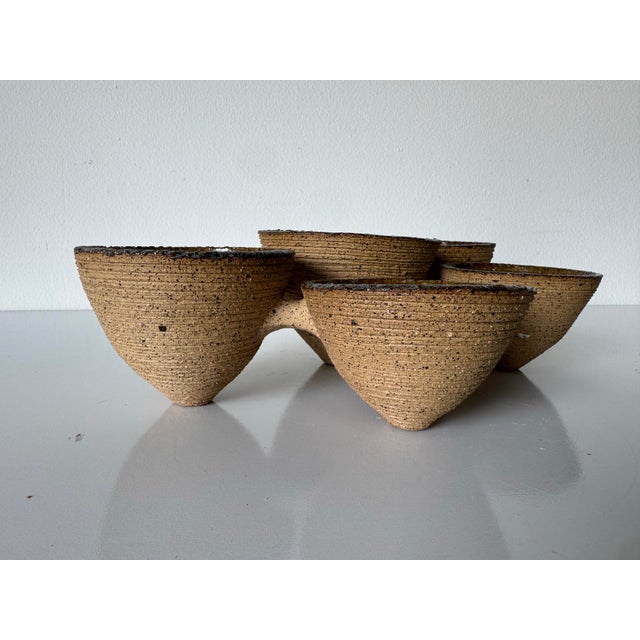 Ceramic 1980’s Vintage Sculptural Studio Art Pottery Connected Bowl Centerpiece, Signed For Sale - Image 7 of 12