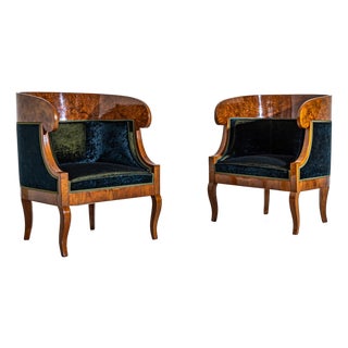 Pair of Biedermeier-Style Walnut Bergères, Italy, 2nd Half 19th Century For Sale