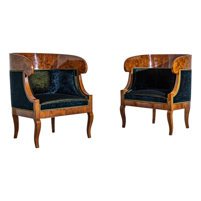 Pair of Biedermeier-Style Walnut Bergères, Italy, 2nd Half 19th Century For Sale