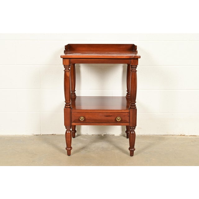 American Davis Cabinet Co. American Colonial Carved Solid Cherry Wood Nightstand, Circa 1960s For Sale - Image 3 of 14
