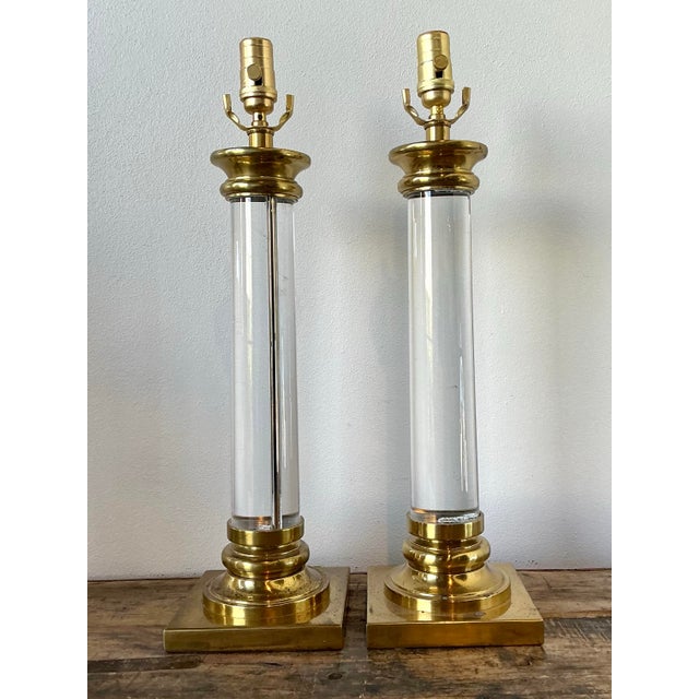 Vintage Crystal Column Lamps - A Pair For Sale - Image 11 of 12