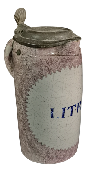 Antique Faience and Ceramic Beer Stein Mug with Pewter Lid, Brussels, Belgium, 1820s