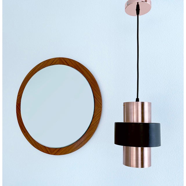 3 Mid century Danish Modern pendant lamp, Hammerborg Design, with a copper central cylinder and a black enameled outer...