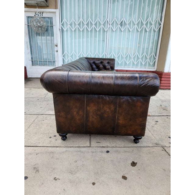 Animal Skin Vintage Distressed Leather Sofa For Sale - Image 7 of 12