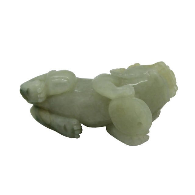1980s Hand Carved Natural Green & Yellow Jade Feng Shui Lucky Pixiu Figure Pendant For Sale - Image 5 of 6
