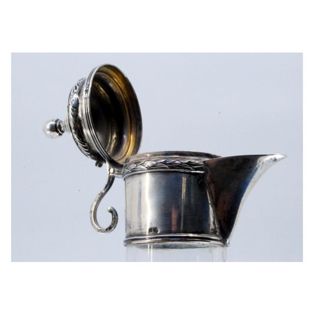 Glass Jug with Reliefs on the Neck and Silver Hinged Lid For Sale - Image 5 of 11