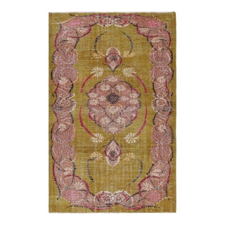 Vintage Zeki Müren Rug in Chartreuse With Floral Medallion, From Rug & Kilim For Sale