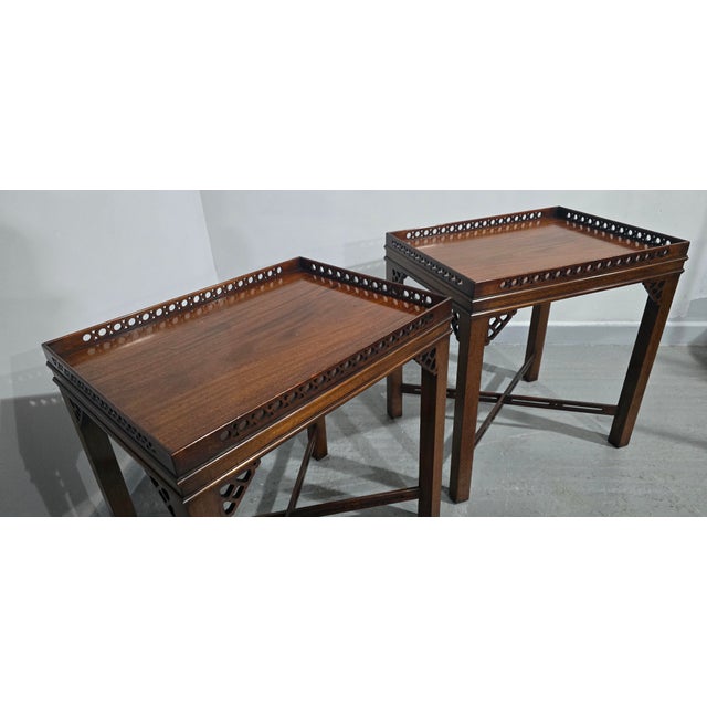 Chippendale Mahogany Side Lamp Tables, 1910, Set of 2 For Sale - Image 10 of 11
