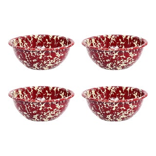 Crow Canyon Home Splatterware, 20 oz. Cereal Bowls in Burgundy & Cream - Set of 4 For Sale