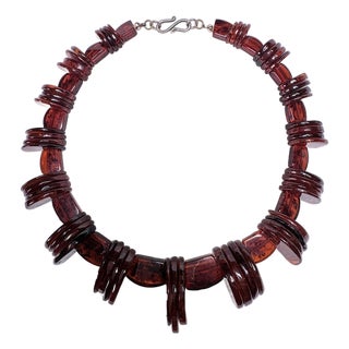 Vintage Baltic Amber Slab Necklace | 53.3g Hand‑Cut Cognac Amber | Sterling Clasp For Sale