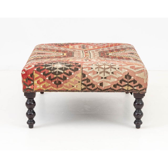 Wood George Smith Kilim Upholstered Ottoman For Sale - Image 7 of 8