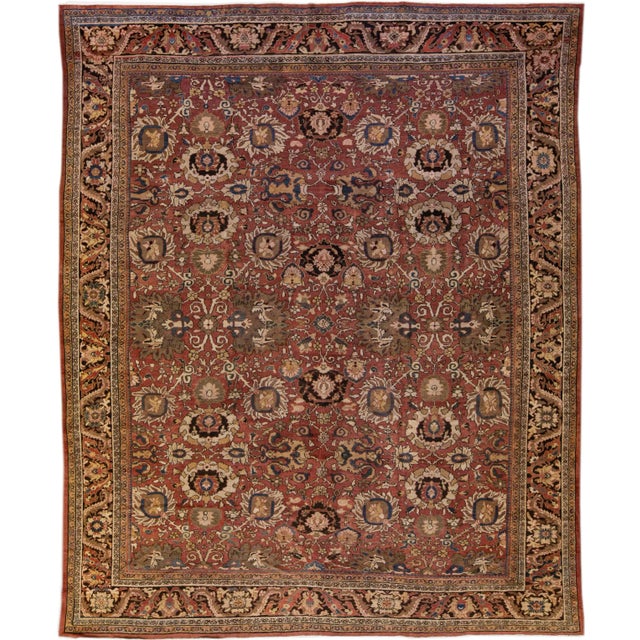 Antique Sultanabad Handmade Floral Red Oversize Wool Rug For Sale - Image 10 of 10