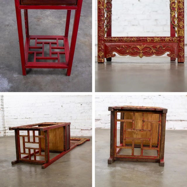 Late 19th to Early 20th Century Antique Chinese Wash Basin Stand Red Lacquer & Gilded W/Hand Carved Details For Sale - Image 12 of 18
