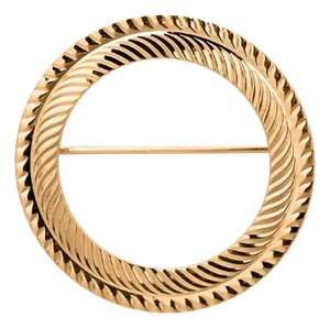 1990s 14k Yellow Gold Circle Brooch With Etched Accents