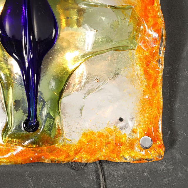 Amber Mid-Century Hand-Blown Amber, Green & Blue Murano Glass Sconces by Mazzega For Sale - Image 8 of 18