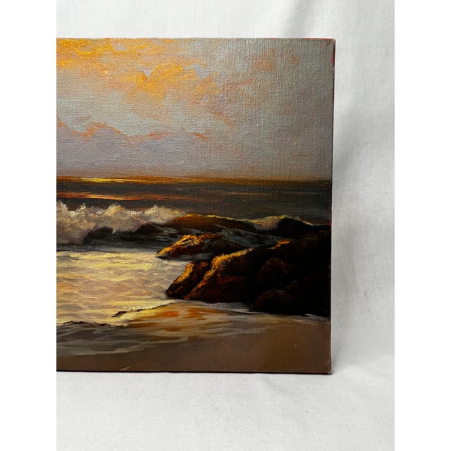 Vintage Mid Century Impressionist Sunset Seascape Original Oil Painting in the Manner of Robert William Wood For Sale - Image 13 of 16