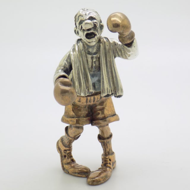 1970s Vintage Italian Silver 800 and Brass Boxer Figurine by Angini, Tuscany, 1970s For Sale - Image 5 of 15