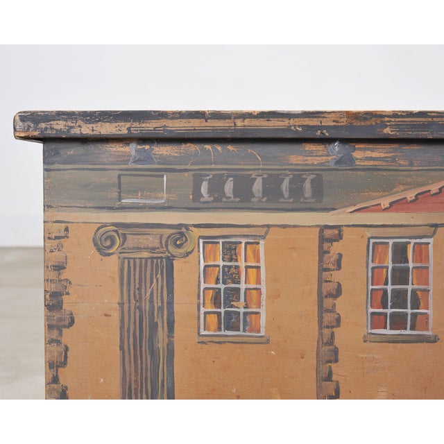 19th C. Country English Georgian House Facade Painted Trunk For Sale - Image 10 of 18