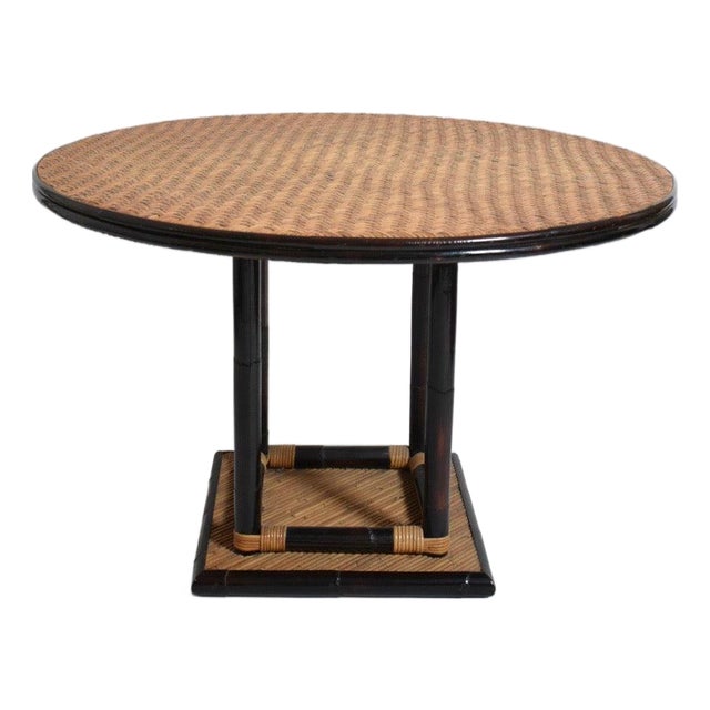 Vintage Round Rattan Dining Table, 1970s For Sale