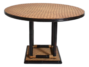 Vintage Round Rattan Dining Table, 1970s