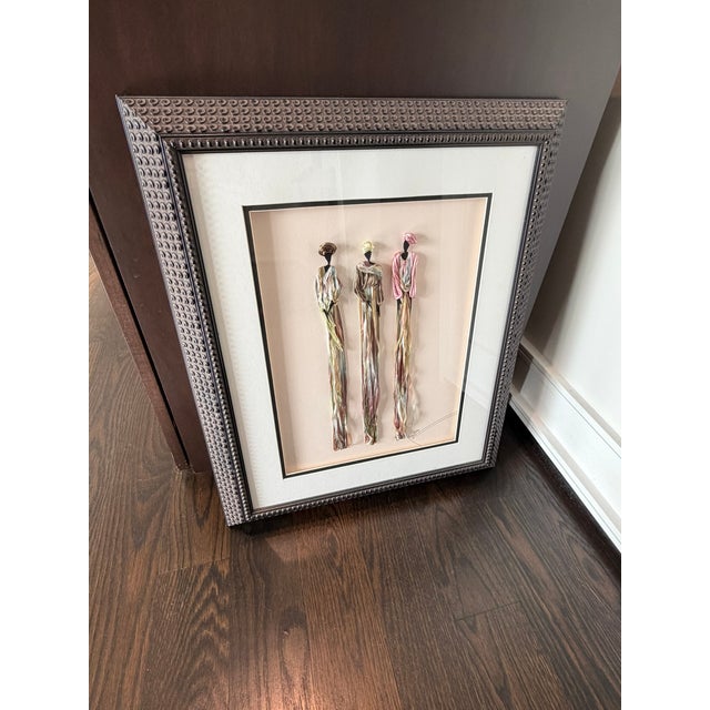 2000 - 2009 Textile Art With Dimensional Figures — Handcrafted Mixed Media, Custom Ornate Frame, One‑of‑a‑Kind Statement Piece For Sale - Image 5 of 8