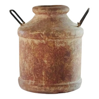 2000s Terracotta Pottery Vase With Metal Handles For Sale
