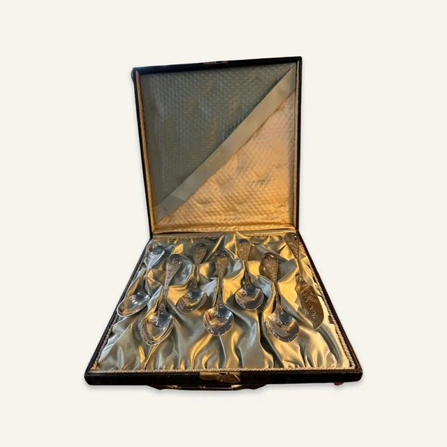 Metal Late 19th Century Sterling Silver Dessert Spoons & Butter Knife- 8 Pieces For Sale - Image 7 of 7