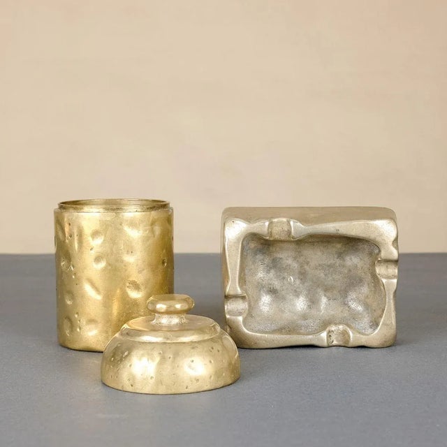 1960s Mid-Century Brutalist Brass Smokers Set, Set of 2 For Sale - Image 5 of 18