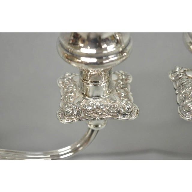 Antique e.g. Webster Victorian Silver Plated Scrolling 3 Arm Candelabra - A Pair For Sale - Image 10 of 14