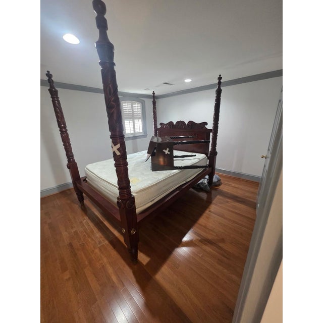 Ralph Lauren Westminster king-size bed from the Safari collection. Features four hand-carved posts with tobacco leaf motif...