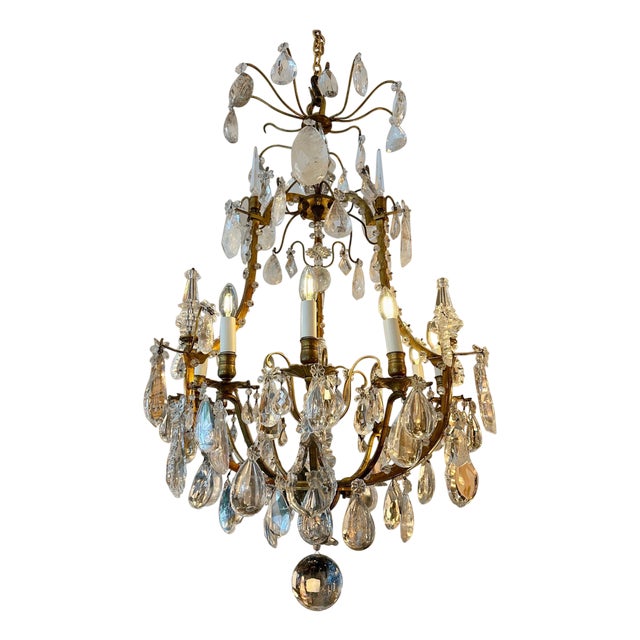 Large Antique French Rock Crystal and Gilt Bronze Chandelier For Sale
