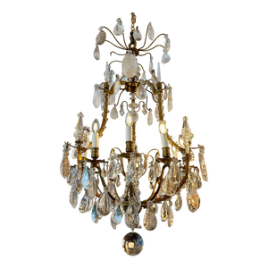 Large Antique French Rock Crystal and Gilt Bronze Chandelier