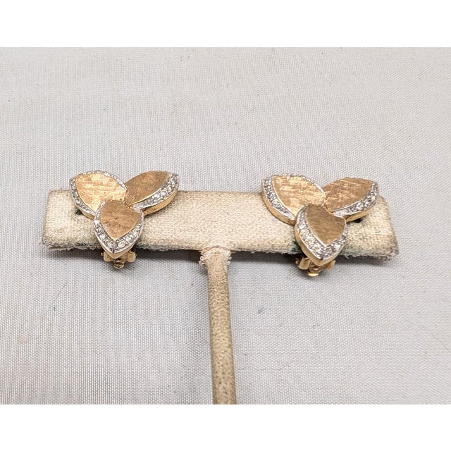 1980s Vintage 1980s Signed Panetta Goldtone & Clear Rhinestone Clip Earrings-2 Pieces For Sale - Image 5 of 11