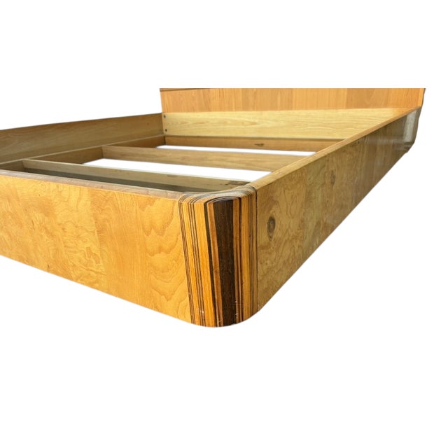 Henredon Scene Two Campaign King Bed Burlwood Oak Trunk Headboard Art Deco For Sale - Image 13 of 16