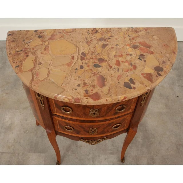 French French Vintage Marble Top Demilune Chest For Sale - Image 3 of 10