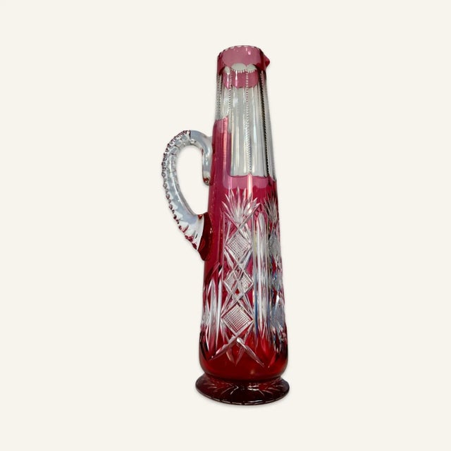 American brilliant cut Ruby cut-to-clear narrow tall pitcher. Circa 1900. This pitcher is in very good original condition...