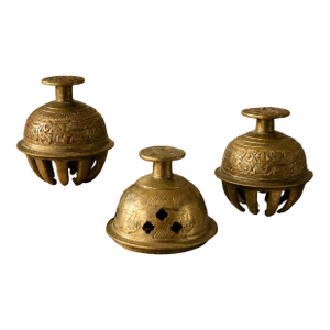 Vintage Indian Engraved Brass Decorative Bells — Set of 3