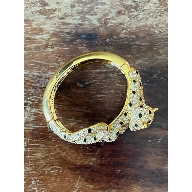 Vintage Rhinestone & Black Enamel Leopard Bracelet For Sale In West Palm - Image 6 of 12