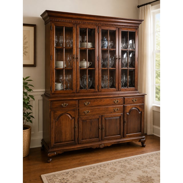 Traditional Vintage 1975 Ethan Allen Georgian Court Solid Cherry China Cabinet For Sale - Image 3 of 3
