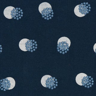 Schumacher Taylor Embroidery Fabric in Sky on Navy For Sale